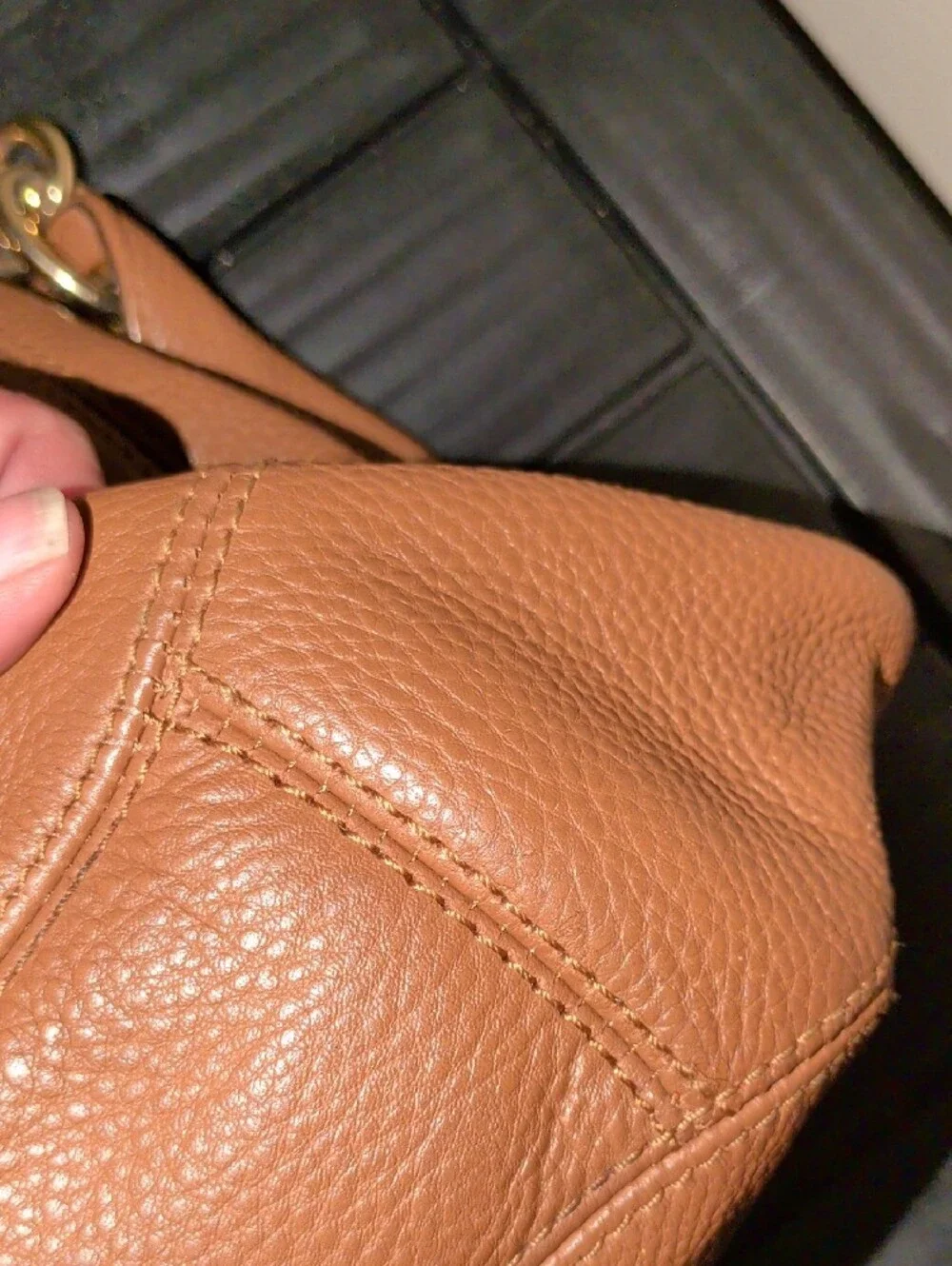 Michael Kors Cognac Pebbled Leather Shoulder Hobo with Gold Logo
